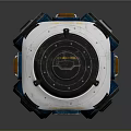 Futuristic Mechanical Device With Wheels Display Screen White Blue Accents And Control Panel