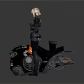 Futuristic Game Character With Blonde Short Hair Black Tight Outfit And Neon Lighted Vehicle