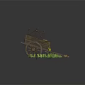 Vintage Wooden Cart With Wheels On Muddy Ground Surrounded By Flowers And Grass