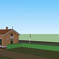 Red Brick European Style Architecture with Arched Windows Green Doors and Brown Roof