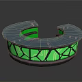 Modern Circular Home Living Table with Light Blue Top and Green Transparent Geometric Base