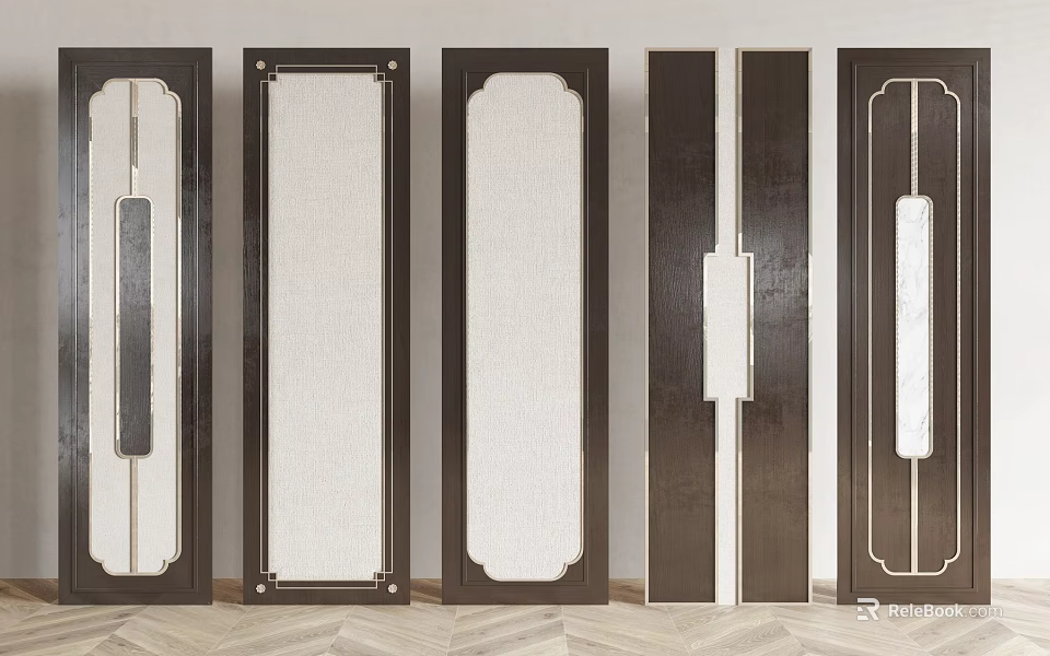 Elegant Wall Paneling with Dark Frames Light Panels and Decorative Lines 3d model