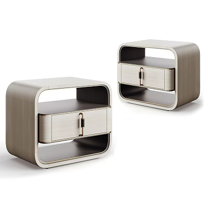 Elegant Modern Wooden Nightstands With Drawer Metal Handle And Open Shelf 3d model