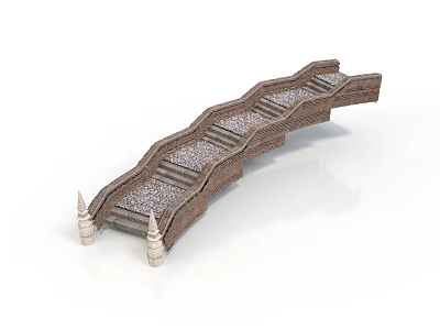 Arched Stone Bridge Design With Stair Steps And Decorative Pillars 3d model