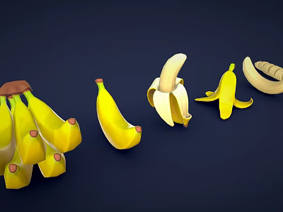 Fresh Bananas in Various Stages of Peeled and Unpeeled Arranged on Dark Background 3d model