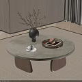 Elegant Round Stone Top Coffee Table With Solid Wood Base For Warm Modern Living Room Decor