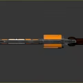Orange Silver Revolver With Wooden Grip V Shaped Pattern And Metallic Body