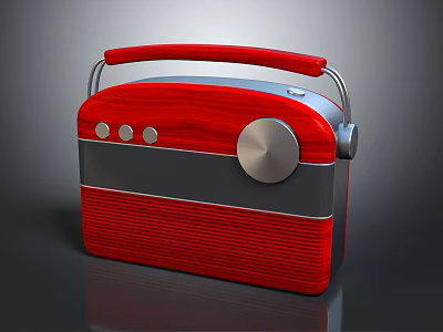 Retro Portable Speaker With Red Wooden Texture Silver Knobs And Handle 3d model