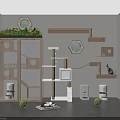 Modern Cat Furniture Setup With Hexagonal Shelves Green Plants Cat Tree And Scratching Posts