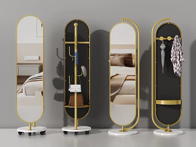 Stylish Full Length Mirrors With Gold Frames And Mobile Stands For Home Decor 3d model