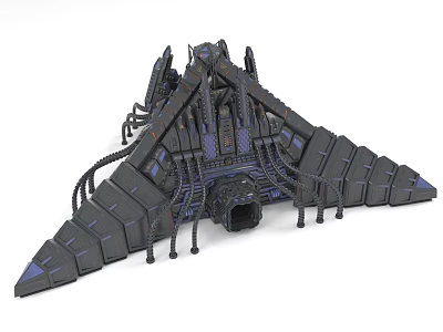 Futuristic Sci Fi Architectural Structure With Black Blue Mechanical Design Triangular Shape And Cables 3d model