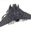 Futuristic Sci Fi Architectural Structure With Black Blue Mechanical Design Triangular Shape And Cables 3d model