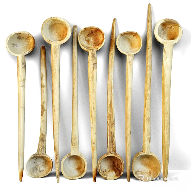 Vintage Handcrafted Bone Spoons Collection With Natural Texture And Long Handles 3d model 