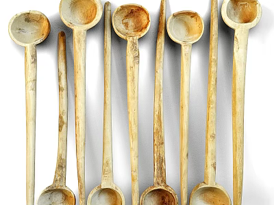 Vintage Handcrafted Bone Spoons Collection With Natural Texture And Long Handles 3d model