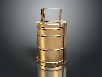 Golden Multi-layered Metal Tableware Set With Handle For Portable Lunch Container 3d model