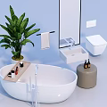 Modern Bathroom Suite With White Bathtub Sink Toilet Plant And Towel Rack