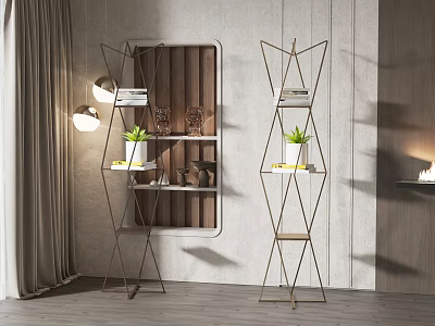 Geometric Metal Shelving Units With Potted Plants In Modern Interior Decor 3d model