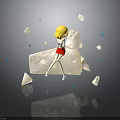 3D Rendered Scene With Blonde Girl On Transparent Ice Platform And Scattered Ice Cubes