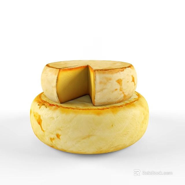 Creamy Stacked Cheese Wheels With Sliced Portion Showing Smooth Interior Texture 3d model 