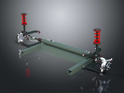 Automotive Suspension System With Red Springs Shock Absorbers And Metal Frame 3d model