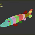 3D Fish Model With Gray Body Orange Fins And Tail Long Snout And Yellow Eyes
