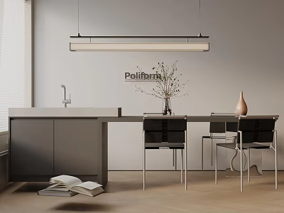 Modern Dining Table Set With Chairs Kitchen Counter Pendant Light And Vase Books 3d model