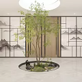 Tea Cabinet Tea Booth New Chinese Style Log Partition Tea Table Screen Partition Green Plant Landscape 3d model