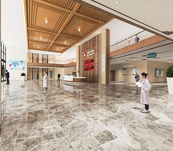 New Chinese-style Hospital Hall Outpatient Hall Hospital Registration Office Registration Hall Triage Desk Medical Guide Desk 3d model