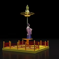 Cultural Stage Design Featuring Female Statue In Traditional Costume Yellow Platform And Red Railings