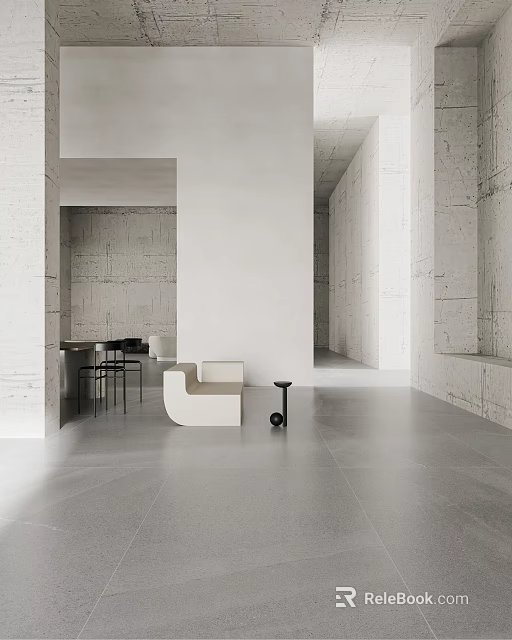 Modern Minimalist Living Room With White Walls Gray Flooring White Sofa And Black Table 3d model 