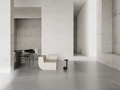 Modern Minimalist Living Room With White Walls Gray Flooring White Sofa And Black Table 3d model