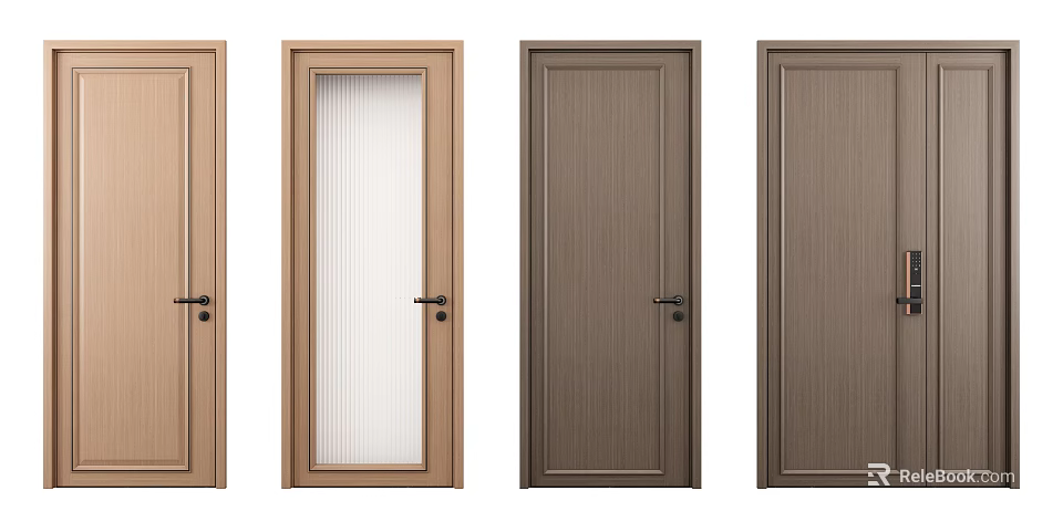 Modern Swing Doors With Various Styles Wooden And Glass Panel Design For Home 3d model 