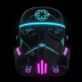 Black Futuristic Helmet With Imperial Logo And Neon Blue Pink Lights