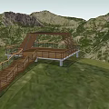 Mountain Road Facilities With Wooden Walkway Staircase And Scenic Viewing Platform