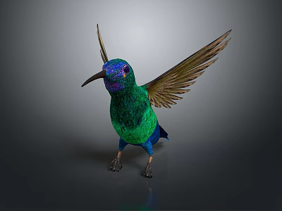 Vibrant Hummingbird With Green Blue Purple Feathers And Spread Wings In Flight Pose 3d model