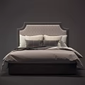 Modern Minimalist Double Bed With Patterned Upholstered Headboard And Gray White Bedding 3d model