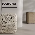 Modern Interior With Poliform Two Ottoman Stools Black White Pattern Beige 3d model