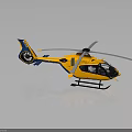 Yellow And Black Helicopter With White Rotor Blades And Blue Tail Design