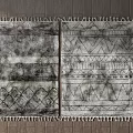 Modern Square Rugs With Geometric Patterns Fringed Edges And Gray Tones On Wooden Floor