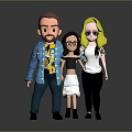 Group of Three Cartoon Characters Posing Together in Stylish Outfits With Various Clothing Colors