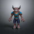 Bull Character Horned Creature With Blue Vest Pants Muscular Arms Standing Pose