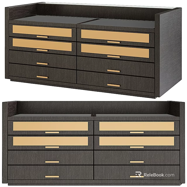 Dark Wood Chest Of Drawers With Light Panels And Metal Handles Design 3d model 