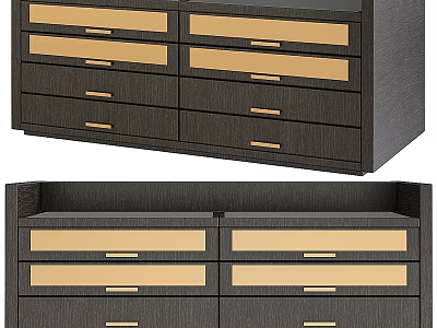 Dark Wood Chest Of Drawers With Light Panels And Metal Handles Design 3d model