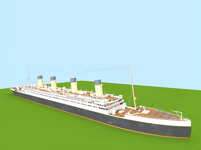 Vintage Ocean Liner With Four Funnels On Green Field Under Blue Sky 3d model