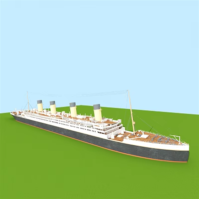 Vintage Ocean Liner With Four Funnels On Green Field Under Blue Sky 3d model Vintage Ocean Liner With Four Funnels On Green Field Under Blue Sky 3d model