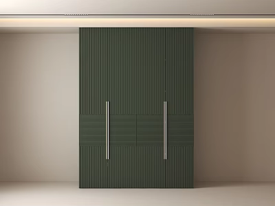 Dark Green Wardrobe With Vertical Stripes And Metal Handles In Modern Style 3d model
