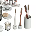 Elegant Daily Washing Supplies With Bottles Toothbrushes Brushes Trays Tubes Mirror And Candle