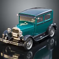 Vintage Green Classic Car Model Displayed on Dark Reflective Surface 3d model