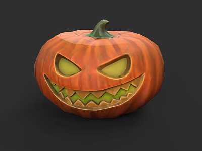 Plant Painting of Jack o Lantern with Carved Face Green Eyes and Orange Body 3d model