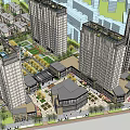 Modern High Rise Residential Buildings With Commercial Podium Green Areas And Road Access